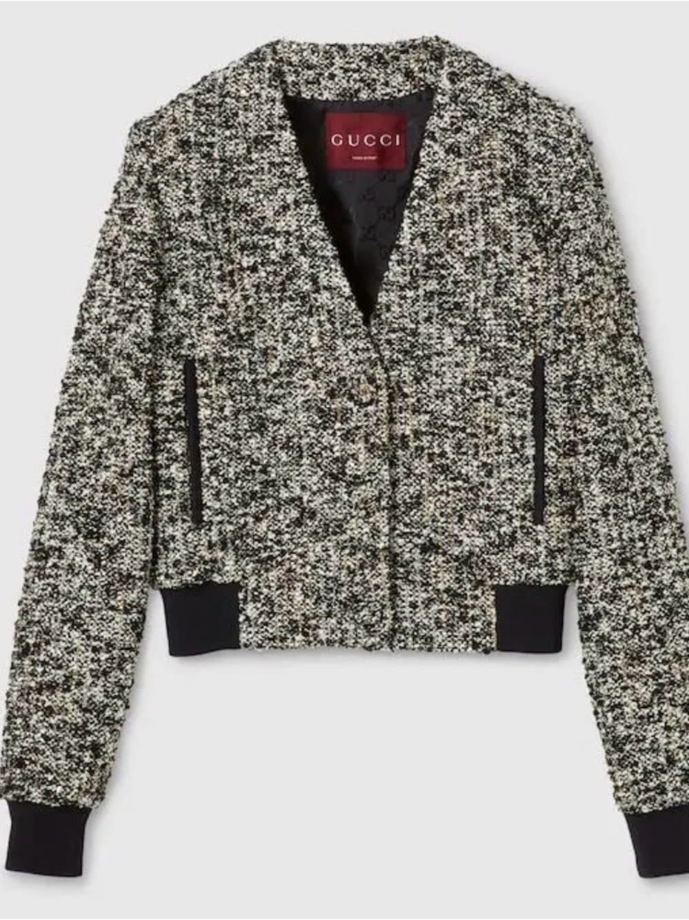 Gucci Black & White Tweed Bouclé Bomber Jacket - 2021 collection